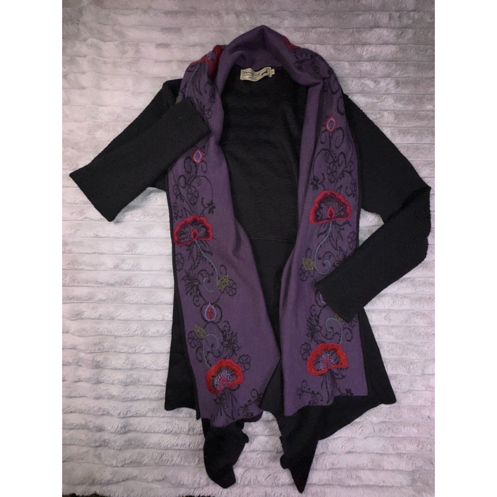 Peruvian‎ Link Alpaca Collection Sweater Womens Large Cardigan Black Floral Knit - Picture 2 of 11